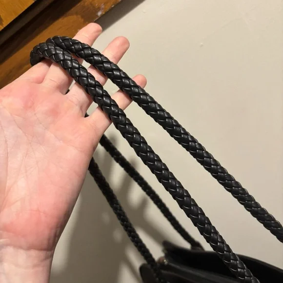 Mixed Media Black Brown Faux Leather Tote Shoulder Purse Document Bag Embossed - Picture 10 of 14